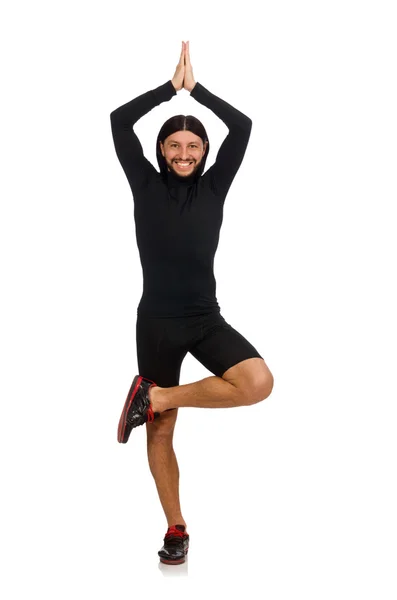 Young man doing sports isolated on the white — Stock Photo, Image