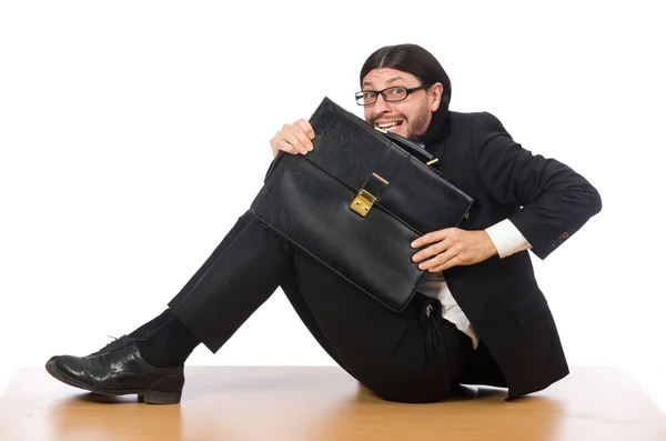 Junger Geschäftsmann sitzt isoliert auf dem Boden — Stockfoto