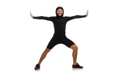 Beyazların arasında tek başına spor yapan genç adam.