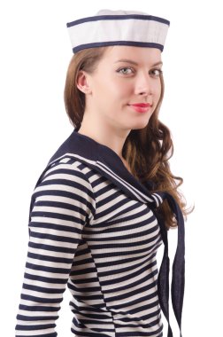 Genç kadın denizci üzerinde beyaz izole