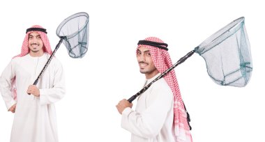 Ağ yakalayan Arap beyaz üzerine izole edilmiş.