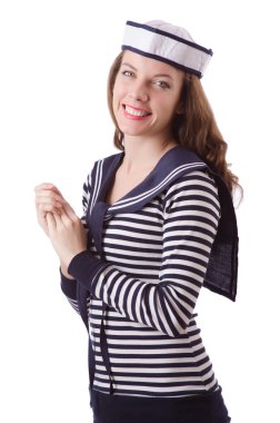 Genç kadın denizci üzerinde beyaz izole