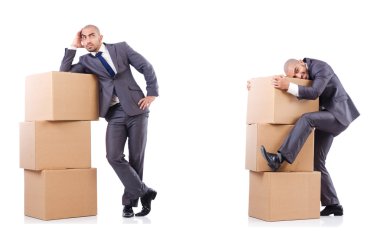 İnsan ve kutularla fotoğraf kolajı