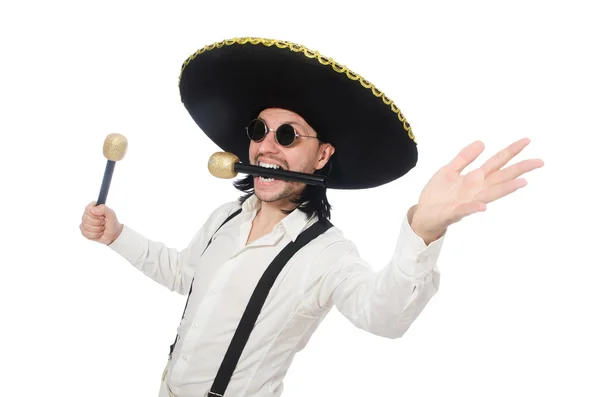 Funny mexican with maracas isolated on white — Stock Photo, Image
