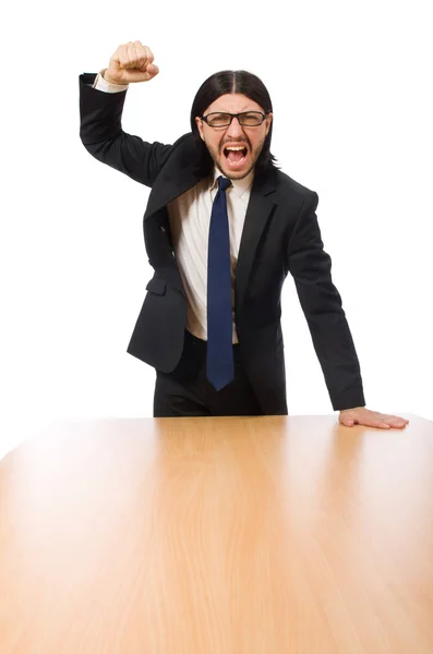 Jonge zakenman vloeken geïsoleerd op wit — Stockfoto