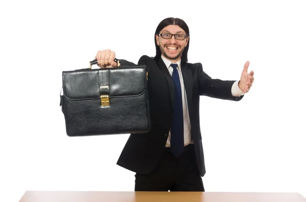 Empresario en el lugar de trabajo aislado en blanco —  Fotos de Stock