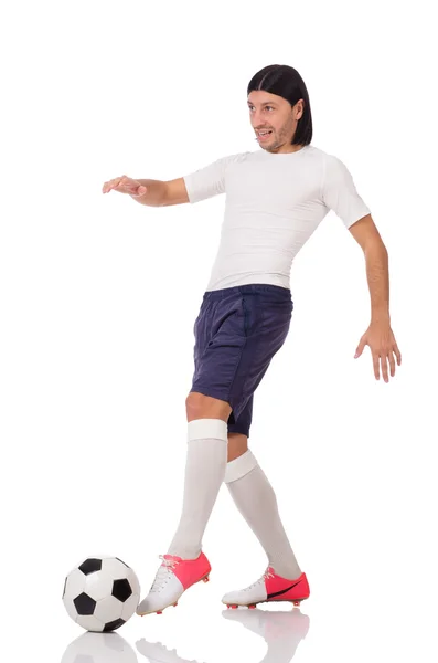 Mladý fotbalista izolovaný na bílém — Stock fotografie