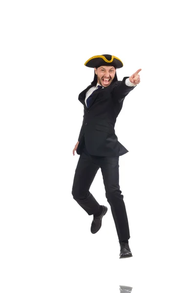 Jonge zakenman draagt tricorn geïsoleerd op wit — Stockfoto