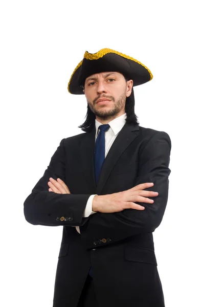 Jonge zakenman draagt tricorn geïsoleerd op wit — Stockfoto