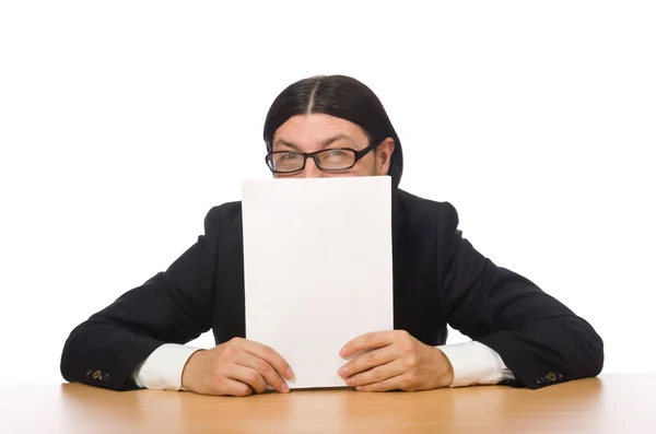 Empresário no local de trabalho isolado em branco — Fotografia de Stock