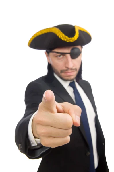 Піратський бізнесмен в тринозі ізольований на білому — стокове фото