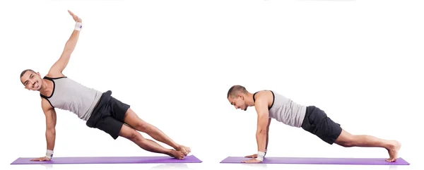 Man doing exercises on white — Stock Photo, Image