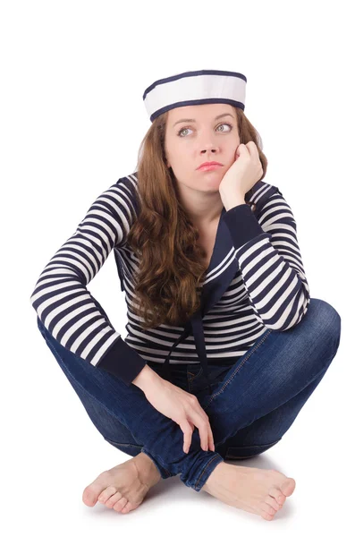 Young woman sailor isolated on white — Stock Photo, Image