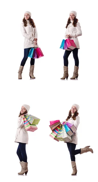 Woman in winter clothing doing christmas shopping — Stock Photo, Image