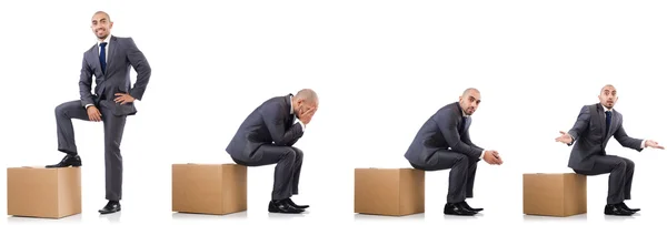 Collage of photos with man and boxes — Stock Photo, Image