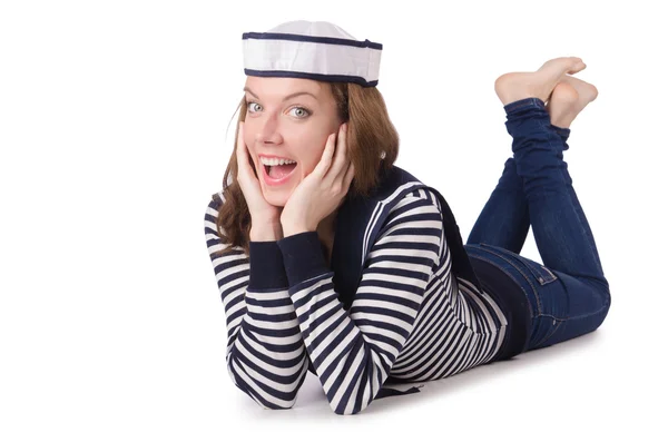 Mladá žena námořník izolované na bílém — Stock fotografie
