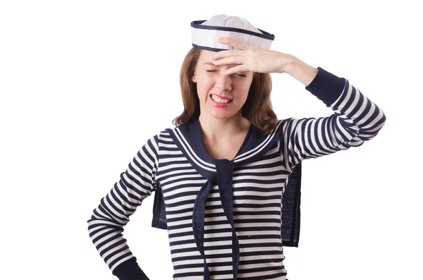 Young woman sailor isolated on white — Stock Photo, Image