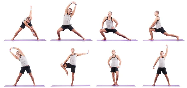 Man doing exercises on white — Stock Photo, Image