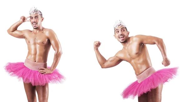 Hombre con tutú de ballet aislado en blanco — Foto de Stock