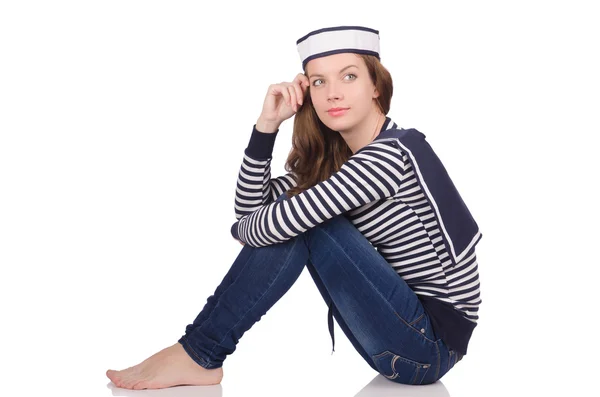 Young woman sailor isolated on white — Stock Photo, Image