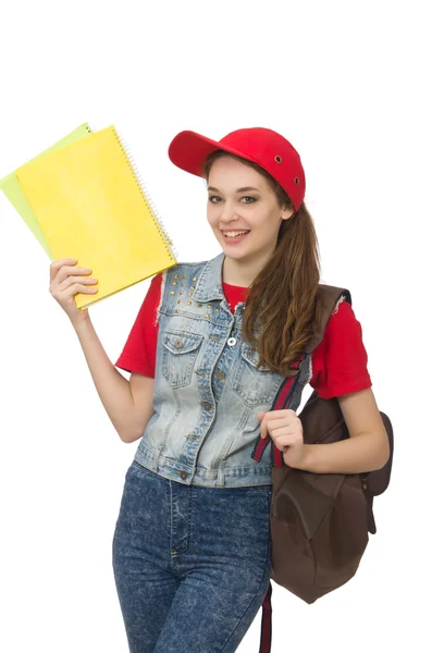 Student hält Bücher isoliert auf weiß — Stockfoto