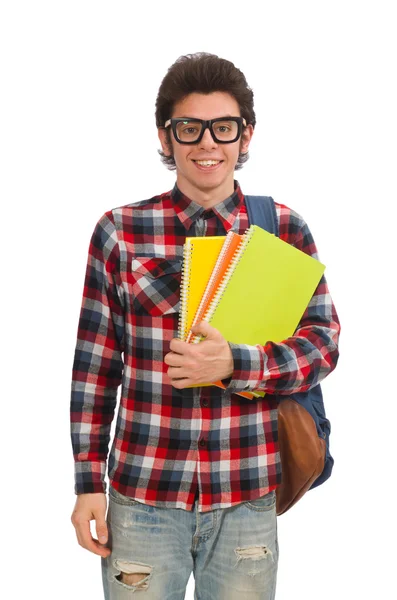 Jovem estudante isolado em branco — Fotografia de Stock