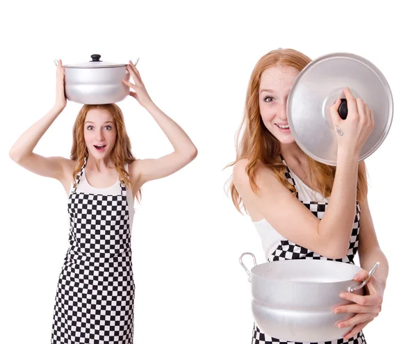 Mujer cocinero aislado en el blanco — Foto de Stock