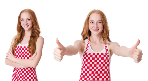 Vrouw kok geïsoleerd op de witte — Stockfoto