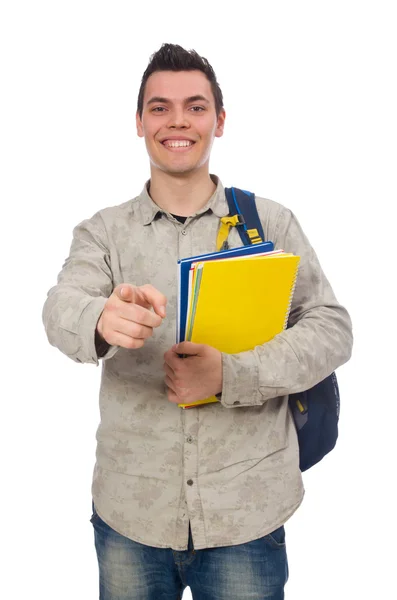 Улыбающийся кавказский студент с рюкзаком — стоковое фото