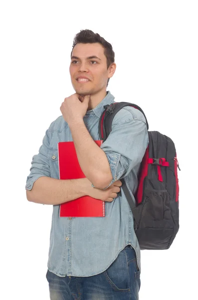 Jovem estudante isolado em branco — Fotografia de Stock