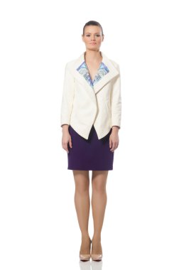 Güzel model beyaz izole mor elbise