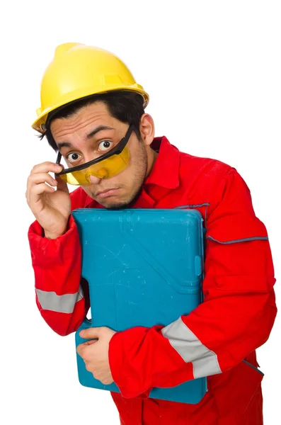 Hombre en mono aislado en blanco — Foto de Stock