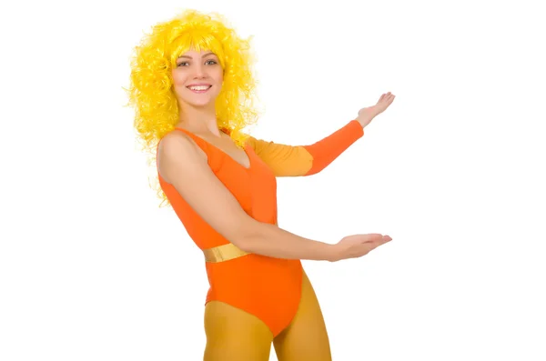 Young girl doing exercises on white — Stock Photo, Image