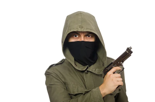 Masked man in criminal concept on white — Stock Photo, Image