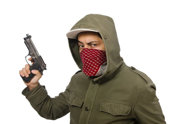 Masked man in criminal concept on white — Stock Photo, Image
