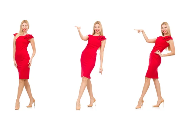 Женщина в красном платье изолирована на белом — стоковое фото