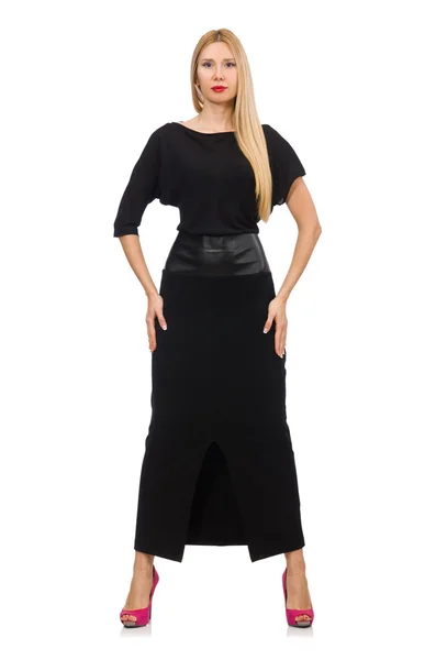 Kvinna i svart aftonklänning isolerad på vitt — Stockfoto