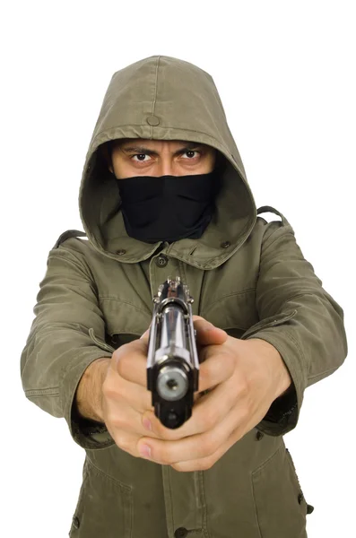 Masked man in criminal concept on white — Stock Photo, Image