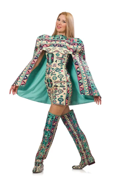 Model nosit šaty s prvky ázerbájdžánský koberec — Stock fotografie