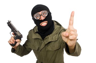 Komik adam beyaz izole yün giyen