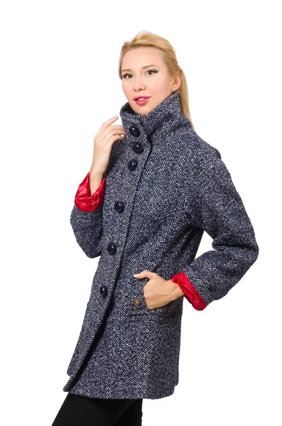 Modelo bonito em casaco cinza isolado em branco — Fotografia de Stock