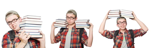 Kompozitní fotografie studenta s knihami — Stock fotografie