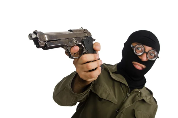 Funny man wearing balaclava isolated on white — Stock Photo, Image