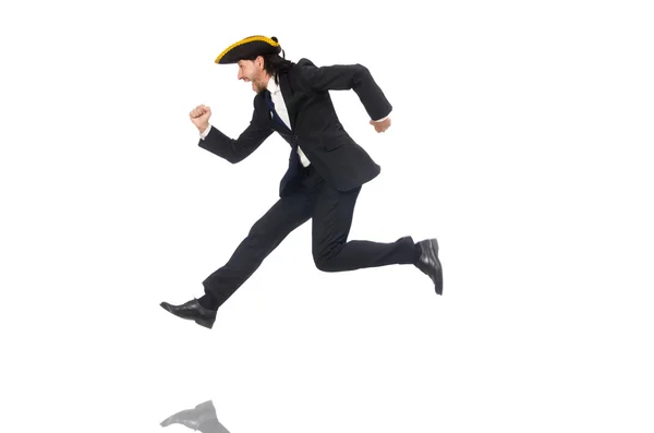 Young businessman wearing tricorn isolated on white — Stock Photo, Image