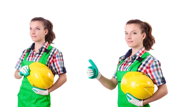Woman builder isolated on the white — Stock Photo, Image