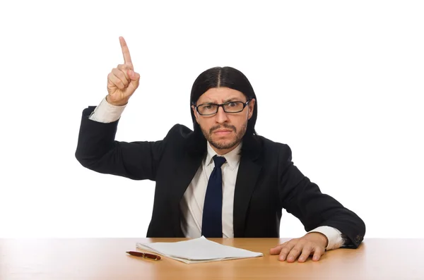 Zakenman aan het werk op wit wordt geïsoleerd — Stockfoto