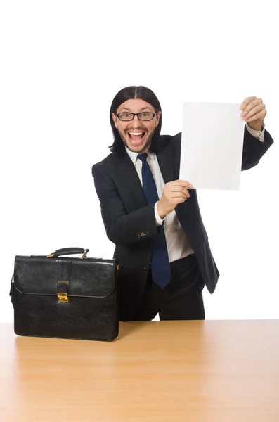 Zakenman holding document geïsoleerd op wit — Stockfoto