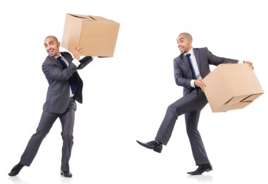 İnsan ve kutularla fotoğraf kolajı