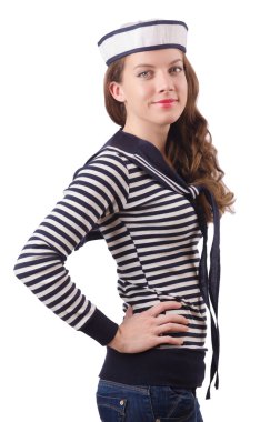 Genç kadın denizci üzerinde beyaz izole