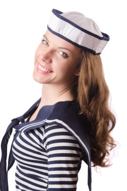 Genç kadın denizci üzerinde beyaz izole